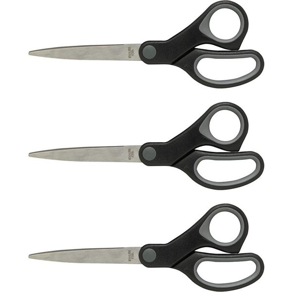 Sparco Straight Scissors, Rubber Handles, 7" Straight, 3/BD, Black PK SPR25225BD